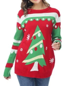 Women's Ugly Christmas Sweater Pullover Sweater Jumper Christmas Sweaters Crew Neck Ribbed Knit Acrylic Knitted Print Fall Winter Regular Outdoor Christmas Daily Stylish Casual Soft Long Sleeve Color -Xmas Cothing Store sdbvbf1697290851522