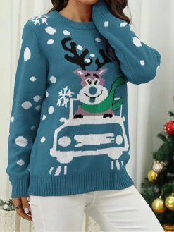 Women's Ugly Christmas Sweater Pullover Sweater Jumper V Neck Ribbed Knit Polyester Knitted Print Fall Winter Regular Outdoor Xmas Holiday Daily Stylish Casual Long Sleeve Santa Claus Black S M L -Xmas Cothing Store sdkcnu1697291719227