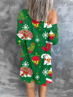 Women's Cardigan Sweater Open Front Ribbed Knit Polyester Button Fall Winter Short Christmas Daily Going Out Stylish Casual Soft Long Sleeve Elk Snowman Xmas Tree Blue Snowman Red Cat Black -Xmas Cothing Store sdlhtg1695262436282