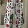 Women's Pants Trousers Bloomers Full Length Faux Linen Trousers Christmas Christmas Festival Rice White White S M Fall & Winter -Xmas Cothing Store seijvn1694661668108