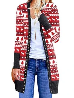 Women's Ugly Christmas Sweater Cardigan Sweater Jacket V Neck Ribbed Knit Polyester Button Knitted Print Fall Winter Long Outdoor Christmas Daily Fashion Casual Soft Long Sleeve Plaid Elk Christmas -Xmas Cothing Store seyoqh1697290884809