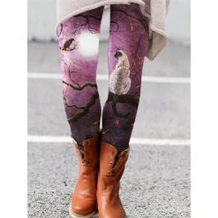 Women's Tights Leggings Full Length Print Micro-elastic Mid Waist Fashion Christmas Gifts Christmas Black Yellow S M -Xmas Cothing Store sfirws1656644879014