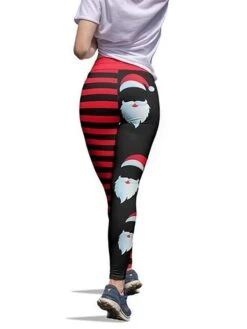 Women's Tights Leggings Red White Black Mid Waist Sports Fashion Christmas Gifts Yoga Xmas Print Stretchy Ankle-Length 4 Way Stretch Stripe S M L XL XXL / Loose Fit -Xmas Cothing Store sfpdec1632710589956