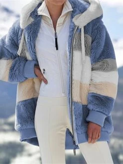 Women's Plus Size Fleece Sherpa Jacket Teddy Coat With Hood Christmas Windproof Warm Zipper Coat Fashion Plush Outdoor Xmas Casual Color Block Regular Fit Outerwear Long Sleeve Fall -Xmas Cothing Store sfpnog1695715066749