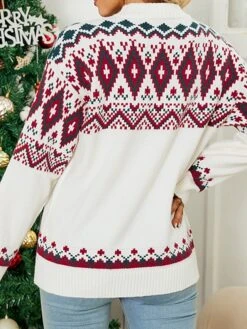Women's Ugly Christmas Sweater Pullover Sweater Jumper Turtleneck Ribbed Knit Acrylic Knitted Fall Winter Xmas Holiday Stylish Casual Soft Long Sleeve Geometric Red Beige S M L -Xmas Cothing Store sfwate1665489480538