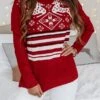 Women's Ugly Christmas Sweater Pullover Sweater Jumper Crew Neck Ribbed Knit Acrylic Patchwork Fall Winter Regular Xmas Daily Going Out Stylish Casual Soft Long Sleeve Elk Striped Snowflake Red -Xmas Cothing Store sfzfzl1694777354359