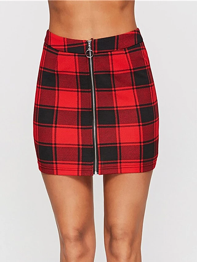 Women's Skirt Bodycon Plaid Skirt Mini Black Red Skirts Winter Print High Waist Fashion Sexy Casual Christmas Street Xmas S M L 7 Women's Skirt Bodycon Plaid Skirt Mini Black Red Skirts Winter Print High Waist Fashion Sexy Casual Christmas Street Xmas S M L - Image 5