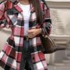 Women's Casual Jacket Windproof Warm Outdoor Christmas Vacation Xmas Smocked Single Breasted Turndown Street Shacket Stripes And Plaid Regular Fit Outerwear Long Sleeve Winter Fall Green Red