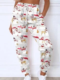 Women's Christmas Sweatpants Joggers Santa Gift Print Full Length Pocket Daily Xmas Wear Green Black Grey S 3XL Fall Winter -Xmas Cothing Store sinuww1695289622317