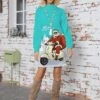Women's Sweater Dress Turtleneck Ribbed Knit Print Fall Winter Long Christmas Xmas Stylish Soft Long Sleeve Letter Santa Claus Green Light Blue S M L -Xmas Cothing Store skhoeh1697105374494