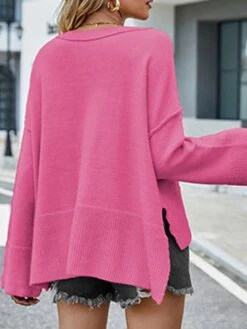 Women's Ugly Christmas Sweater Pullover Sweater Jumper Crew Neck Ribbed Knit Acrylic Split Flare Cuff Sleeve Fall Winter Regular Outdoor Christmas Daily Stylish Casual Soft Long Sleeve Solid Color -Xmas Cothing Store skxfau1696823514790