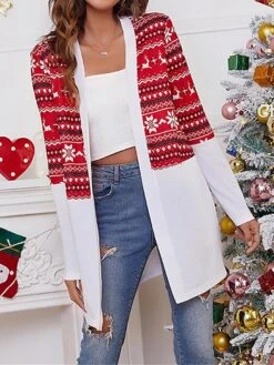 Women's Ugly Christmas Sweater Cardigan Sweater Jacket V Neck Ribbed Knit Polyester Pocket Knitted Print Fall Winter Long Outdoor Christmas Daily Stylish Casual Soft Long Sleeve Plaid Elk Snowflake