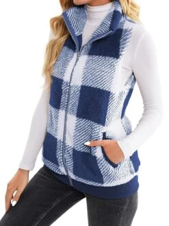 Women's Teddy Vest Fleece Plaid Sleeveless Sherpa Coat Fall Winter Thermal Warm Christmas Outerwear With Pockets Stylish Contemporary Modern Style Jacket Sleeveless -Xmas Cothing Store slwkqm1692264937789