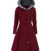 Women's Winter Coat Long Overcoat Christmas Cosplay Costume Single Breasted Pea Coat Thermal Warm Windproof Trench Coat Xmas Party Elegant Dress Outerwear Fall Outerwear Long Sleeve Red