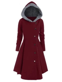 Women's Winter Coat Long Overcoat Christmas Cosplay Costume Single Breasted Pea Coat Thermal Warm Windproof Trench Coat Xmas Party Elegant Dress Outerwear Fall Outerwear Long Sleeve Red