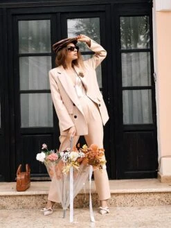 Women's Suits Blazer Office Christmas Work Xmas Spring Fall Coat Regular Fit Thermal Warm Windproof Breathable Stylish Contemporary Modern Style Jacket Long Sleeve Solid Color With Pockets Oversize -Xmas Cothing Store smwewf1697699720109