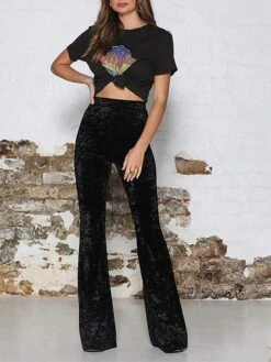 Women's Bootcut Flare Flared Pants Full Length Velvet Micro-elastic High Waist Streetwear Basic Xmas Party Christmas Black Red S M -Xmas Cothing Store soxovk1644992052826