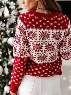 Women's Ugly Christmas Sweater Xmas Pullover Sweater Jumper Crew Neck Knit Acrylic Knitted Fall Winter Christmas Casual Soft Long Sleeve Snowflake White Red S M L -Xmas Cothing Store spclvz1632737996254