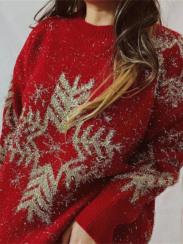 Women's Ugly Christmas Sweater Pullover Sweater Jumper Crew Neck Ribbed Knit Acrylic Oversized Fall Winter Regular Outdoor Christmas Daily Stylish Casual Soft Long Sleeve Snowflake Black Red Beige S 6 Women's Ugly Christmas Sweater Pullover Sweater Jumper Crew Neck Ribbed Knit Acrylic Oversized Fall Winter Regular Outdoor Christmas Daily Stylish Casual Soft Long Sleeve Snowflake Black Red Beige S - Image 4