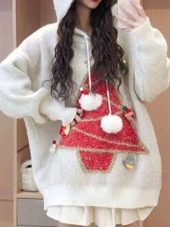 Women's Ugly Christmas Sweater Pullover Sweater Jumper Christmas Sweaters Hooded Ribbed Knit Polyester Knitted Print Fall Winter Regular Outdoor Christmas Daily Stylish Casual Soft Long Sleeve -Xmas Cothing Store spoxfr1697290899511