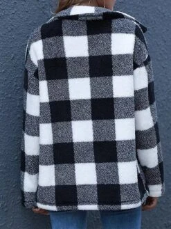 Women's Fleece Sherpa Jacket Teddy Coat Christmas Plaid Winter Coat Windproof Warm Jacket With Pocket Single Breasted Outerwear Long Sleeve -Xmas Cothing Store spwzkh1696170463391