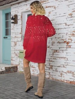 Women's Sweater Dress Turtleneck Ribbed Knit Print Fall Winter Long Christmas Xmas Stylish Soft Long Sleeve Animal Wine Red S M L -Xmas Cothing Store sqyfqg1697105194482