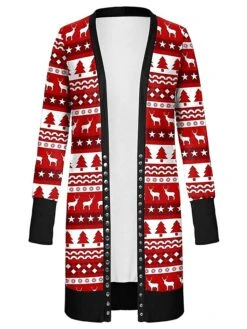 Women's Ugly Christmas Sweater Cardigan Sweater Jacket V Neck Ribbed Knit Polyester Button Knitted Print Fall Winter Long Outdoor Christmas Daily Fashion Casual Soft Long Sleeve Plaid Elk Christmas -Xmas Cothing Store srjeje1697290885560