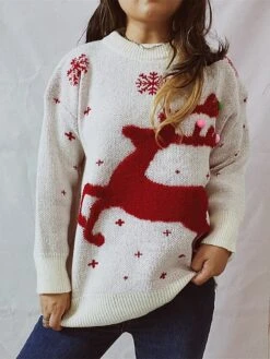 Women's Christmas Sweaters Pullover Sweater Jumper Crew Neck Chunky Knit Polyester Embroidery Spring Fall Winter Regular Christmas Daily New Year Fashion Daily Vintage Style Long Sleeve Elk Snowflake -Xmas Cothing Store srpelt1697539836920