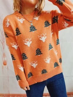 Women's Ugly Christmas Sweater Pullover Sweater Jumper Crew Neck Ribbed Knit Polyester Oversized Fall Winter Regular Outdoor Christmas Daily Stylish Casual Soft Long Sleeve Elk Christmas Tree Red -Xmas Cothing Store ssepwm1696903387315