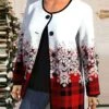 Women's Christmas Jacket Fall Snow Plaid Print Coat Single Breasted Crewneck Outerwear Long Sleeve Winter Party Xmas Outerwear -Xmas Cothing Store ssggfq1695377462631