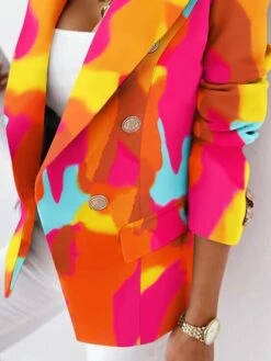 Women's Blazer Formal Print Graffiti Breathable Designer Regular Fit Outerwear Christmas Xmas Long Sleeve Spring Orange S -Xmas Cothing Store ssopxl1690535141205