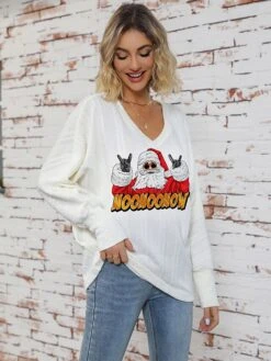 Women's Pullover Sweater Jumper Crew Neck Ribbed Knit Print Fall Winter Regular Christmas Stylish Soft Long Sleeve Santa Claus White Red S M L -Xmas Cothing Store sufvlt1697017129942