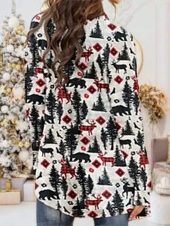 Women's Casual Jacket Windproof Warm Outdoor Christmas Daily Going Out Print Cardigan V Neck Contemporary Casual Daily Comfortable Xmas Plaid Regular Fit Outerwear Long Sleeve Fall Winter Black -Xmas Cothing Store suquxh1668407879852