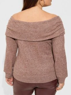Women's Pullover Sweater Jumper Off Shoulder Waffle Knit Polyester Cold Shoulder Fall Winter Short Party Christmas Going Out Stylish Casual Soft Long Sleeve Solid Color Pink Coffee L XL 2XL -Xmas Cothing Store svsklx1697103770315