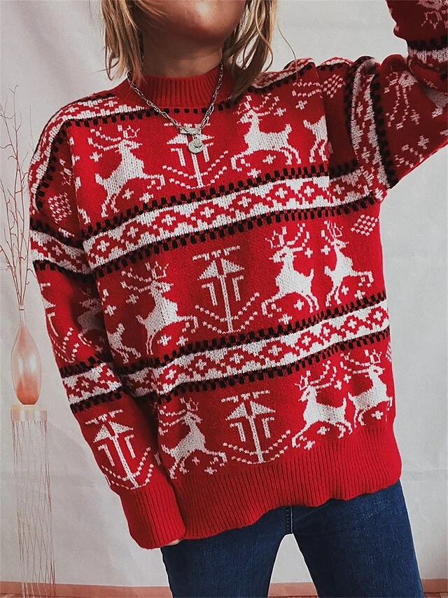 Women's Ugly Christmas Sweater Pullover Sweater Jumper Crew Neck Ribbed Knit Polyester Oversized Fall Winter Regular Outdoor Xmas Daily Stylish Casual Soft Long Sleeve Elk Red S M L 7 Women's Ugly Christmas Sweater Pullover Sweater Jumper Crew Neck Ribbed Knit Polyester Oversized Fall Winter Regular Outdoor Xmas Daily Stylish Casual Soft Long Sleeve Elk Red S M L - Image 6
