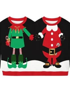 Women's Couple's Ugly Christmas Sweater Pullover Sweater Jumper Knit Santa Claus Crew Neck Stylish Casual Xmas Holiday Winter Fall Black One-Size -Xmas Cothing Store sxfazy1667562492784