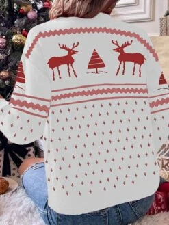 Women's Ugly Christmas Sweater Pullover Sweater Jumper Crew Neck Crochet Knit Polyester Knitted Fall Winter Outdoor Christmas Holiday Stylish Casual Soft Long Sleeve Elk Xmas Tree White Red Green -Xmas Cothing Store syddsz1667528983586