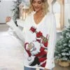 Women's Ugly Christmas Sweater Pullover Sweater Jumper V Neck Ribbed Knit Polyester Knitted Print Fall Winter Regular Outdoor Christmas Holiday Daily Stylish Casual Long Sleeve Santa Claus Elk Wine -Xmas Cothing Store sydgbm1697771286063