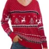 Women's Ugly Christmas Sweater Pullover Sweater Jumper Christmas Sweaters V Neck Ribbed Knit Polyester Split Knitted Asymmetric Hem Fall Winter Regular Outdoor Christmas Daily Stylish Casual Soft -Xmas Cothing Store sygkwm1697290863199