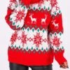 Women's Ugly Christmas Sweater Pullover Sweater Jumper Turtleneck Ribbed Knit Acrylic Oversized Fall Winter Regular Outdoor Christmas Daily Stylish Casual Soft Long Sleeve Elk Snowflake Black Red S M -Xmas Cothing Store symrrk1696903334279