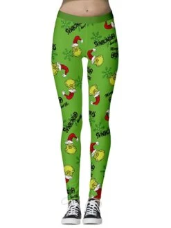 Women's Leggings Xmas Green Wine Red Mid Waist Sports Streetwear Christmas Weekend Print Micro-elastic Ankle-Length Comfort Heart S M L XL / Slim -Xmas Cothing Store syvyde1668047403649