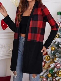 Women's Ugly Christmas Sweater Cardigan Sweater Jacket V Neck Ribbed Knit Polyester Pocket Knitted Print Fall Winter Long Outdoor Christmas Daily Stylish Casual Soft Long Sleeve Plaid Elk Snowflake -Xmas Cothing Store szjzfp1697290877128