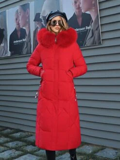 Women's Puffer Jacket Long With Pockets Fur Collar Coat Black Khaki Off-white Red Stylish Christmas Winter Zipper Hoodie Regular Fit L XL XXL XXXL / Daily / Casual / Windproof / Solid Color -Xmas Cothing Store szrsjj1634211124435