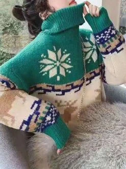 Women's Ugly Christmas Sweater Pullover Sweater Jumper Christmas Sweaters Turtleneck Ribbed Knit Polyester Knitted Print Fall Winter Regular Outdoor Christmas Daily Stylish Casual Soft Long Sleeve -Xmas Cothing Store szvvkj1697292024562