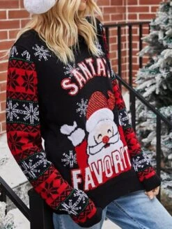 Women's Pullover Crew Neck Knit Acrylic Fibers Knitted Fall Winter Christmas Xmas Long Sleeve Animal Black S M L -Xmas Cothing Store taasen1603175519652