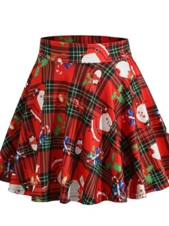 Women's Skirt Swing Mini Green Plaid Wine Red Fuchsia Skirts Pleated Print Fashion Christmas Weekend Xmas S M L -Xmas Cothing Store tafdlf1633943376874