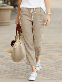 Women's Chinos Slacks Pants Trousers Ankle-Length Faux Linen Pocket Baggy Mid Waist Basic Comfort Xmas Christmas Work Black Green S M Summer Spring &Fall -Xmas Cothing Store taifzf1684920206160