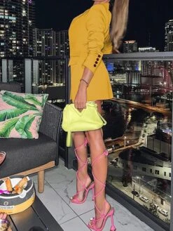 Women's Blazer Party Xmas Button Solid Color Christmas Casual / Daily Fashion Loose Fit Outerwear Long Sleeve Fall Yellow S -Xmas Cothing Store tarmdc1695635434152