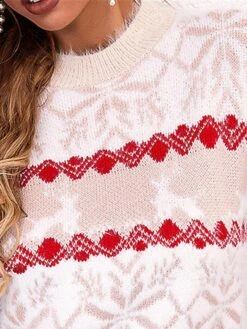 Women's Ugly Christmas Sweater Pullover Sweater Jumper Crew Neck Ribbed Knit Cotton Blend Knitted Fall Winter Outdoor Xmas Holiday Stylish Casual Soft Long Sleeve Snowflake Pink Red Blue S M L -Xmas Cothing Store tbtwdd1666778102349