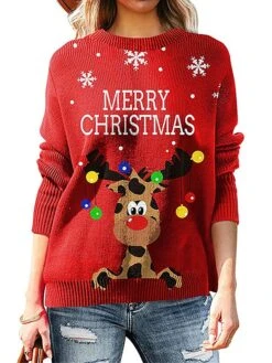 Women's Ugly Christmas Sweater Pullover Sweater Jumper Christmas Sweaters Crew Neck Ribbed Knit Acrylic Knitted Fall Winter Regular Outdoor Xmas Daily Stylish Casual Soft Long Sleeve Animal -Xmas Cothing Store tcabjz1697290683614